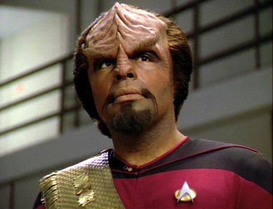 American actor Michael Dorn (as Lieutenant Worf) in a scene from the final episode of the television series 'Star Trak: The Next Generation,' entitled 'All Good Things...', May 23, 1994. (Photo by CBS Photo Archive/Getty Images)