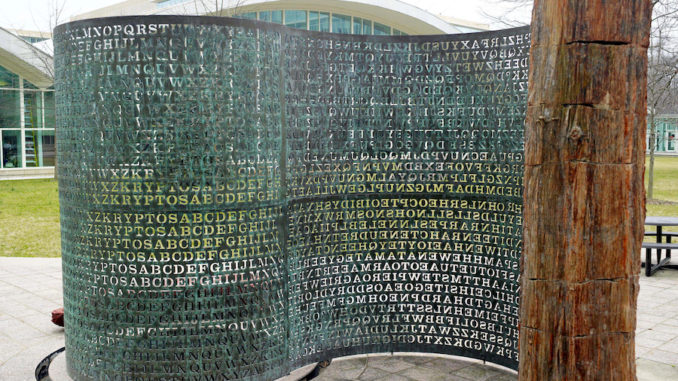 Image #: 12705752 Kryptos is a sculpture by American artist Jim Sanborn located on the grounds of the Central Intelligence Agency (CIA) in Langley, Virginia. Since its dedication on November 3, 1990, there has been much speculation about the meaning of the encrypted messages it bears. Of the four sections, three have been solved, with the fourth remaining one of the most famous unsolved codes in the world. The sculpture continues to provide a diversion for some employees of the CIA and other cryptanalysts attempting to decrypt the messages. MAI /Landov